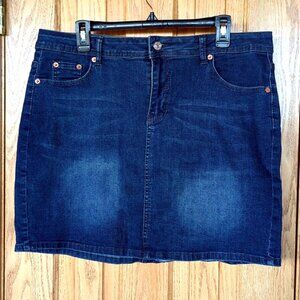 ChouYaTou stretch denim mini skirt blue jeans XXL straight pencil cut fading